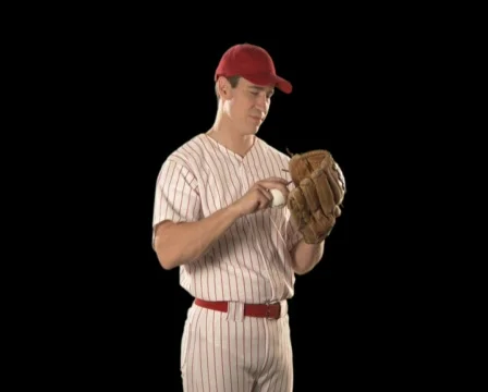 Baseball Player Close Up with Ball &amp; Glove Stock Footage 754204