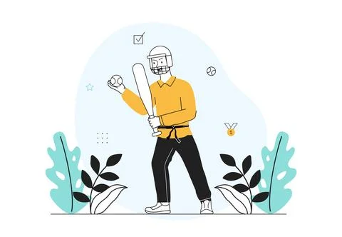 Baseball player concept. Man in helmet and with ball in his hand. Active Stock Illustration