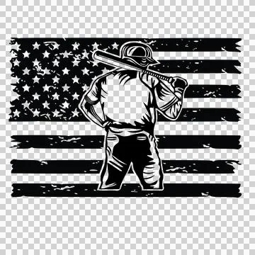 Baseball Player Distressed Flag Silhouette standing bat Ilustração Stock