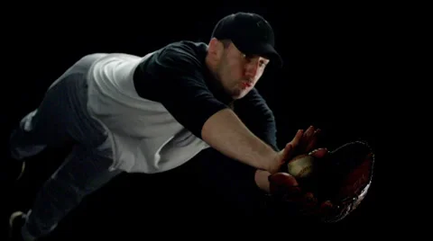 Baseball player diving to catch ball, Slow Motion Stock Footage 28260920