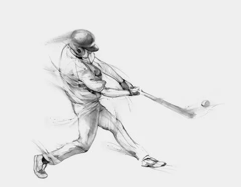 Baseball Player hit the ball, hand drawn graphic Illustrazione stock