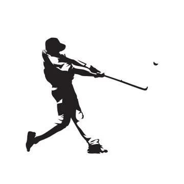 Baseball player hitting ball, batter,  isolated vector silhouette Stock Illustration