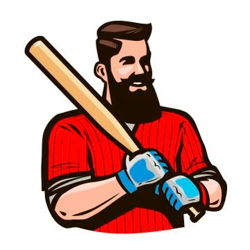 Baseball player holding baseball bat. Sport concept. Cartoon vector illustration Stock Illustration
