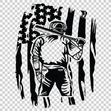 Baseball Player Holding Bat Against Vertical Distressed Flag Ilustração Stock
