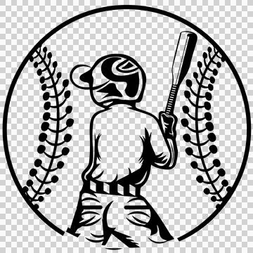 Baseball Player Inside Circle Frame batting bat seams black Ilustração Stock