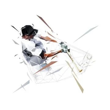 Baseball player, low polygoanl batter. Vector geometric baseball logo from tr Stock Illustration