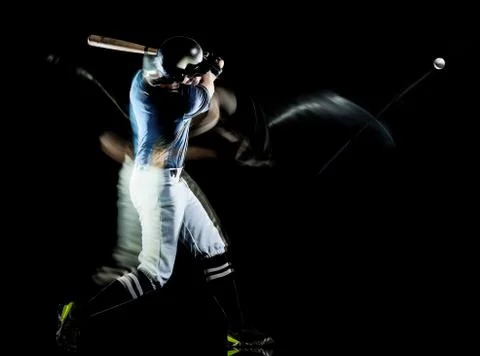Baseball player man isolated black background light painting Stock Photos