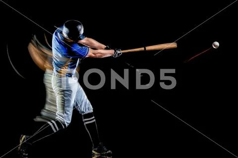 Baseball player man isolated black background light painting Stock Photos