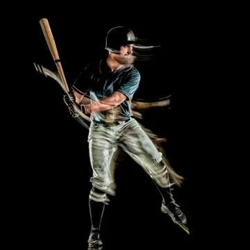 Baseball player man isolated black background light painting Stock Photos