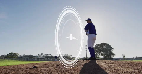Baseball player on mound with circular digital animation overlaying scene Stock Footage 303585777