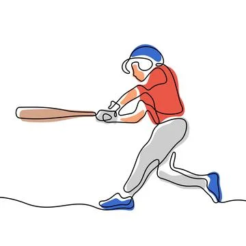 Baseball player one line vector illustration Stock Illustration