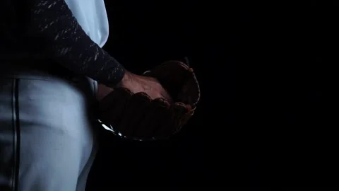 A baseball player pitcher with his baseball and baseball gloves 库存影片 227732878