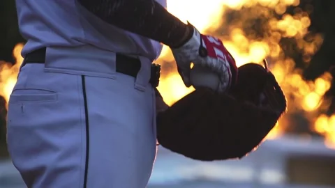 A baseball player pitcher with his baseball and baseball gloves Stock Footage 227733162