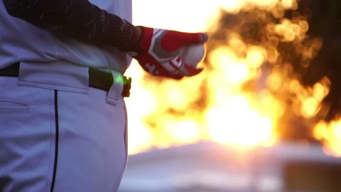 A baseball player pitcher with his baseball and baseball gloves 動画素材 227733180