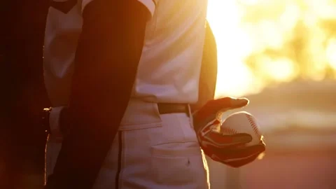 A baseball player pitcher with his baseball and baseball gloves Stock Footage 228064584