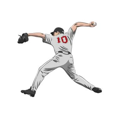 Baseball player, pitcher throwing ball, isolated vector illustration Stock Illustration