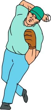 Baseball Player Pitcher Throwing Motion Cartoon Stock Illustration