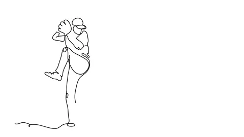 Baseball player pitcher throws the ball, animated illustration. One continuous Stock Footage 300953320