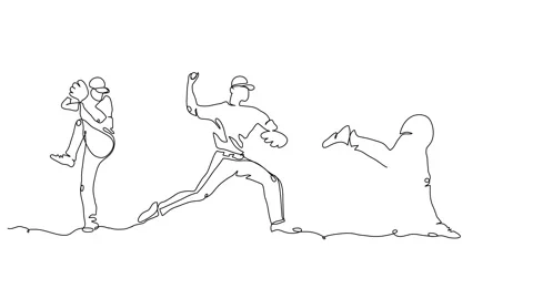 Baseball player pitcher throws the ball, animated illustration. One continuous Stock Footage 300953321