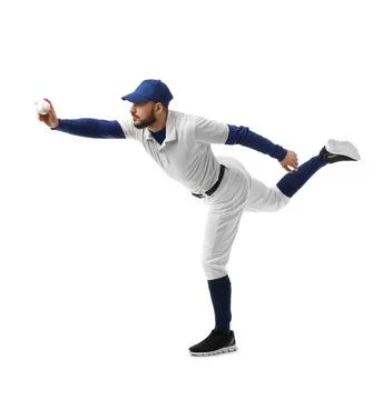 Baseball player pitching action, athletic performance and sports competition, Stock Photos