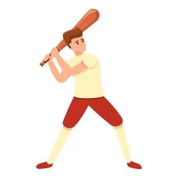 Baseball player ready bat icon, cartoon style Stock Illustration