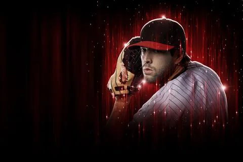 Baseball Player in a red uniform Stock Photos