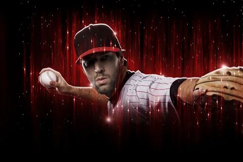Baseball Player in a red uniform Stock Photos