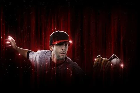 Baseball Player in a red uniform Stock Photos