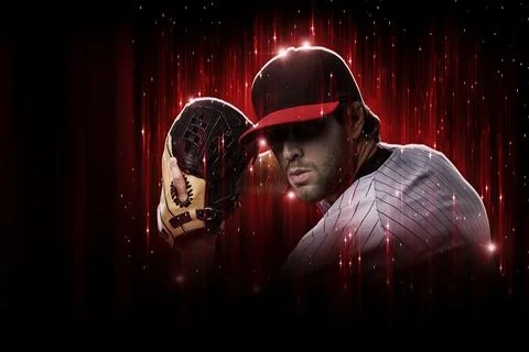 Baseball Player in a red uniform Stock Photos