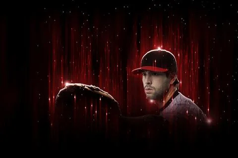 Baseball Player in a red uniform Stock Photos