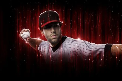 Baseball Player in a red uniform Stock Photos