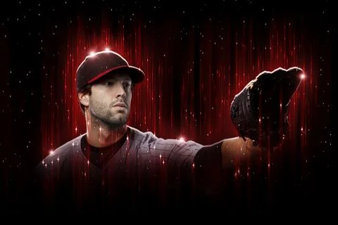 Baseball Player in a red uniform Stock Photos