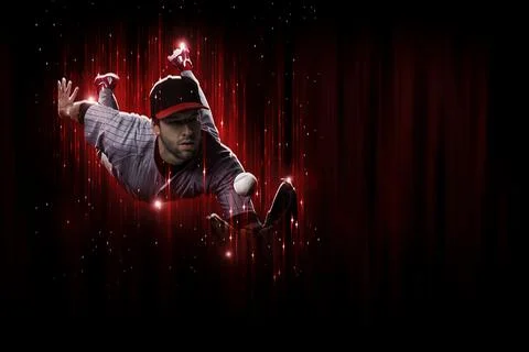 Baseball Player in a red uniform Stock Photos