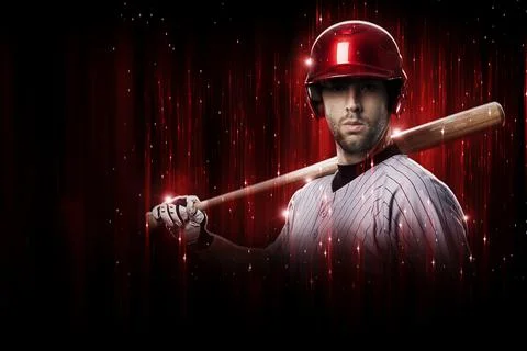 Baseball Player in a red uniform Stock Photos