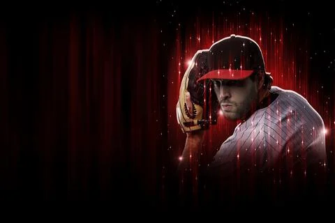 Baseball Player in a red uniform Stock Photos