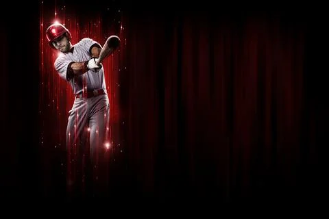 Baseball Player in a red uniform Stock Photos