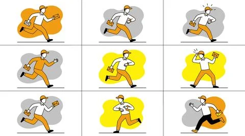Baseball Player Running and Catching Action Poses Collection. Stock Illustration