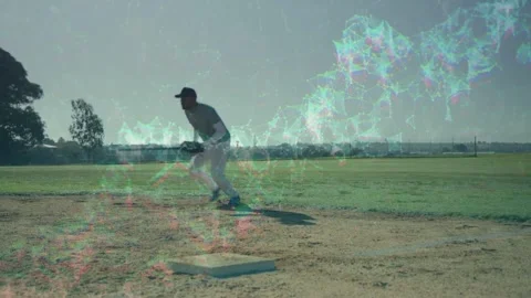 Baseball player scanning then readying glove, moving past base and returning, Stock Footage 333733855