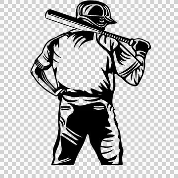 Baseball Player Silhouette Standing With A Bat uniform cap Ilustração Stock
