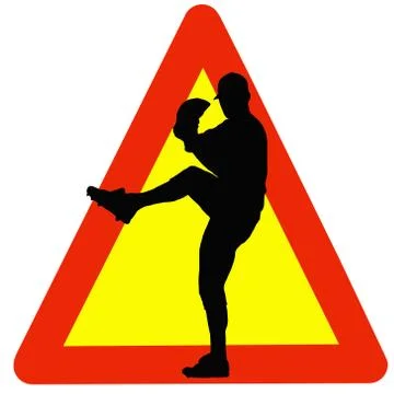 Baseball player silhouette on traffic warning sign Stock Illustration