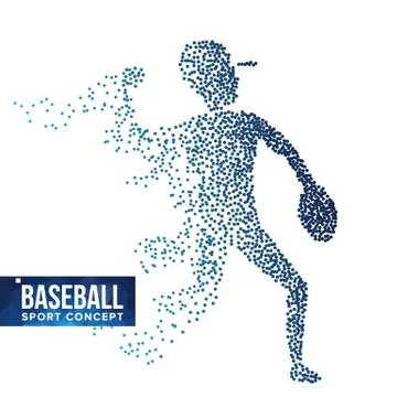 Baseball Player Silhouette Vector. Grunge Halftone Dots. Dynamic Baseball Stock Illustration