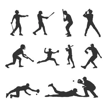 Baseball player silhouettes, Baseball player silhouette. Stock Illustration