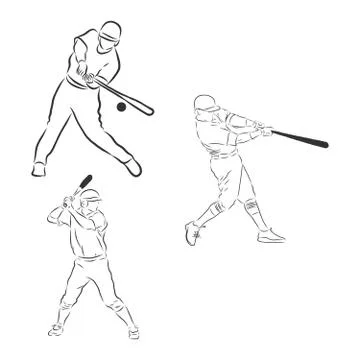 Baseball player, sketch illustration - vector, baseball player vector sketch  Stock Illustration