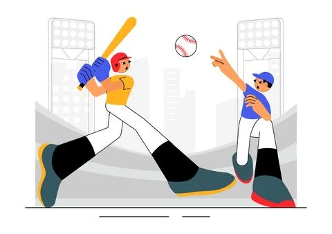 A Baseball Player Sport Vector Illustration featuring an Athlete in Uniform.. Stock Illustration
