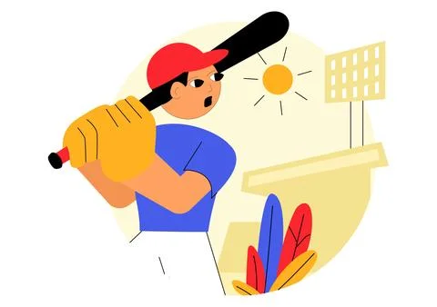 A Baseball Player Sport Vector Illustration featuring an Athlete in Uniform.. Stock Illustration