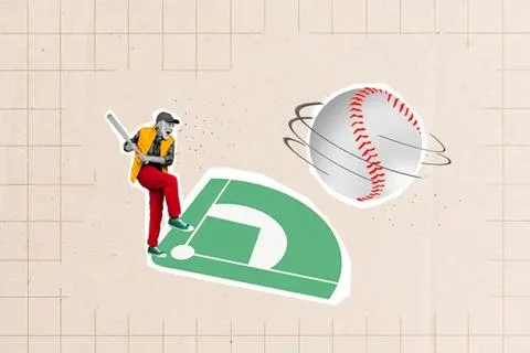 Baseball player standing on field with baseball and bat Stock Photos