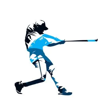 Baseball player swinging with bat, blue abstract isolated vector silhouette Stock Illustration