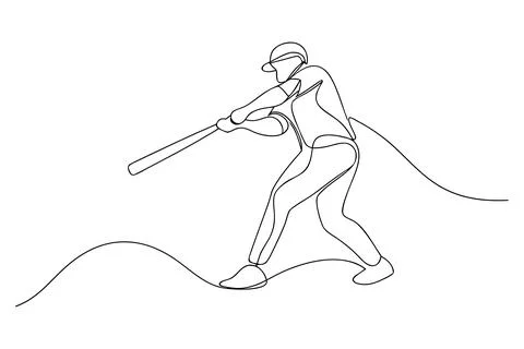 Baseball player swinging bat continuous line drawing Stock-Illustration
