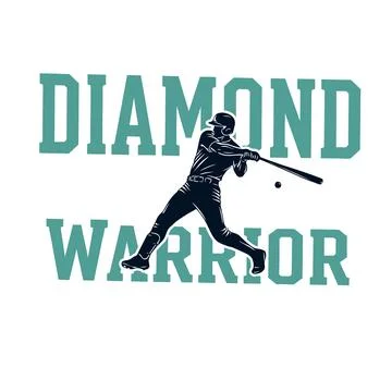 Baseball player swinging bat with diamond warrior logo tshirt design Stock Illustration