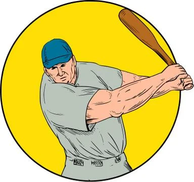 Baseball Player Swinging Bat Drawing Stock Illustration